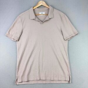Routine Slim Fit Polo Shirt Mens XXL Taupe Seersucker Ribbed Cotton Short Sleeve